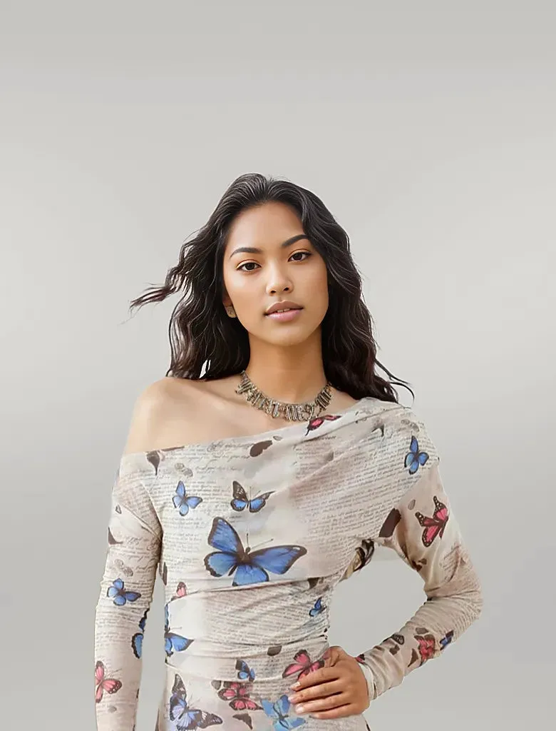 Casual Minimal Goth Butterfly & Letter Dress