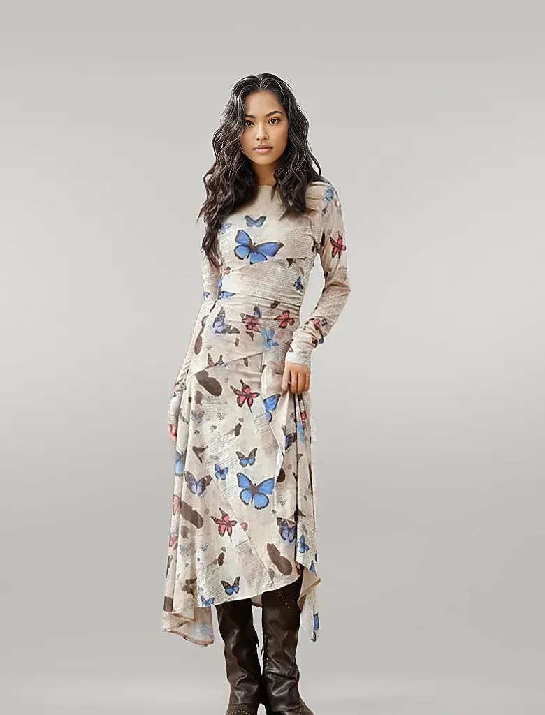 Casual Minimal Goth Butterfly & Letter Dress