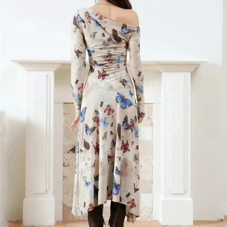 Casual Minimal Goth Butterfly & Letter Dress