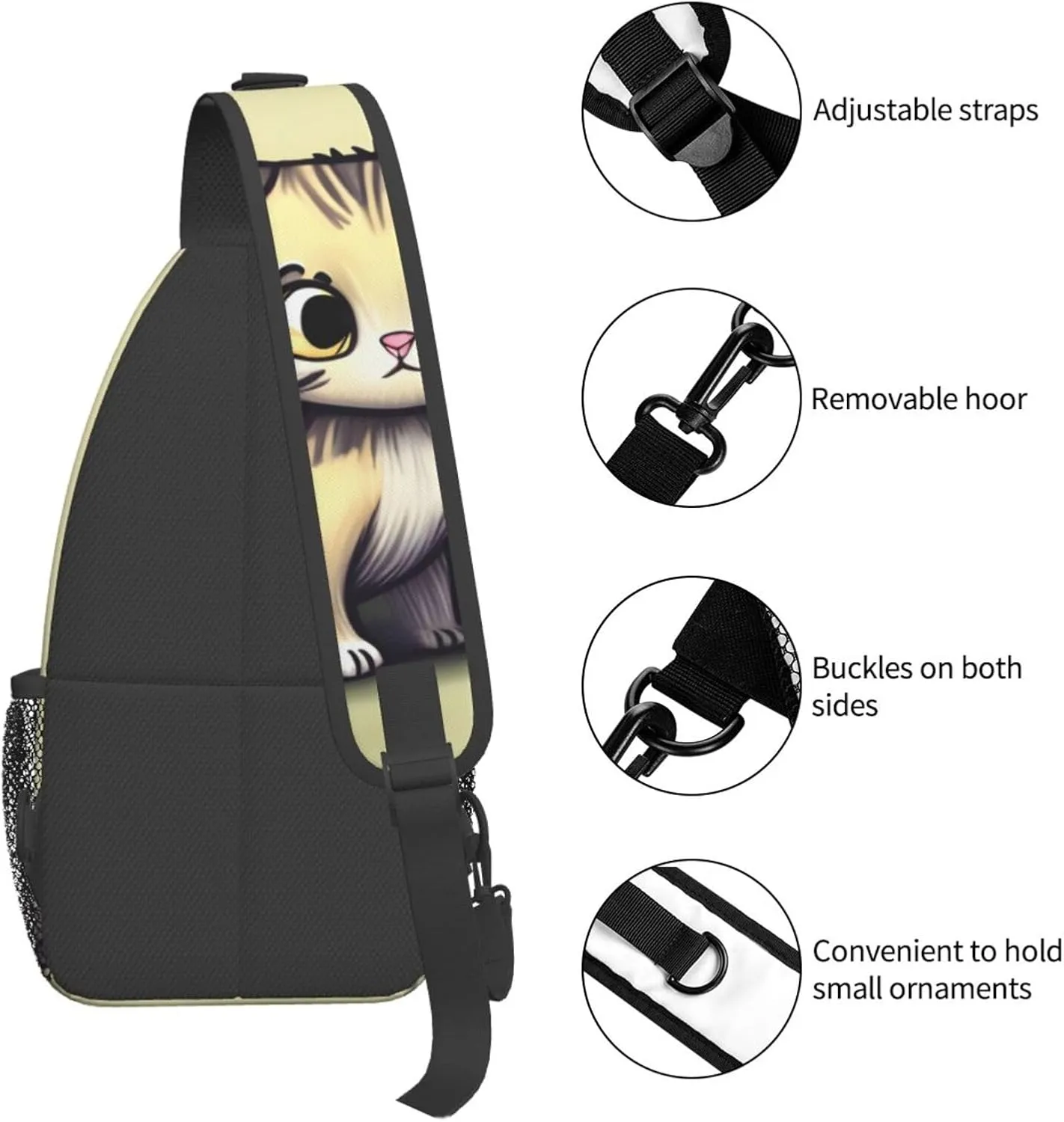 Cat and Butterfly Print Men's Cross Chest Bag Diagonally, Cute Crossbody Shoulder Backpack, 7.5" L x 3.5" W x 15.3" H