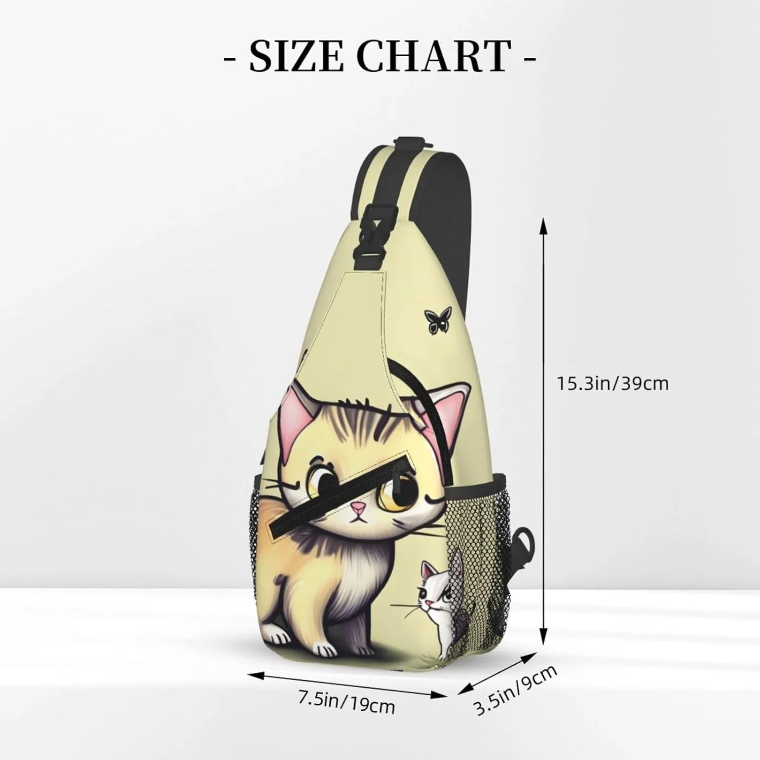Cat and Butterfly Print Men's Cross Chest Bag Diagonally, Cute Crossbody Shoulder Backpack, 7.5" L x 3.5" W x 15.3" H