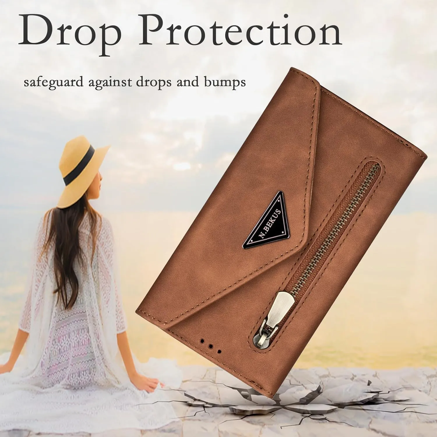 CCSamll Crossbody Wallet Case for Samsung Galaxy S25 Ultra 5G, Zipper Pocket Purse Handbag Neck Strap Lanyard Cover with 9 Card Slot Holder Flip Case for Samsung S25 Ultra XK Brown