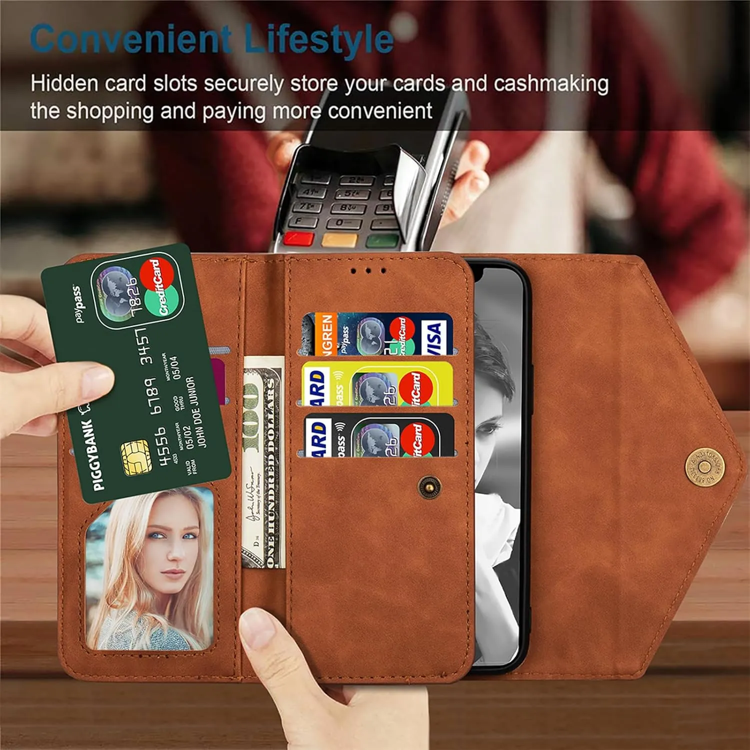 CCSamll Crossbody Wallet Case for Samsung Galaxy S25 Ultra 5G, Zipper Pocket Purse Handbag Neck Strap Lanyard Cover with 9 Card Slot Holder Flip Case for Samsung S25 Ultra XK Brown