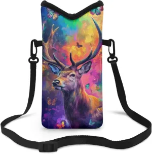 Cell Phone Bag for Women Men Soft Phone Protection Bag Phone Pouch Phone Holster Bag Fits Most of Smartphones, Colorful Deer Butterfly Print