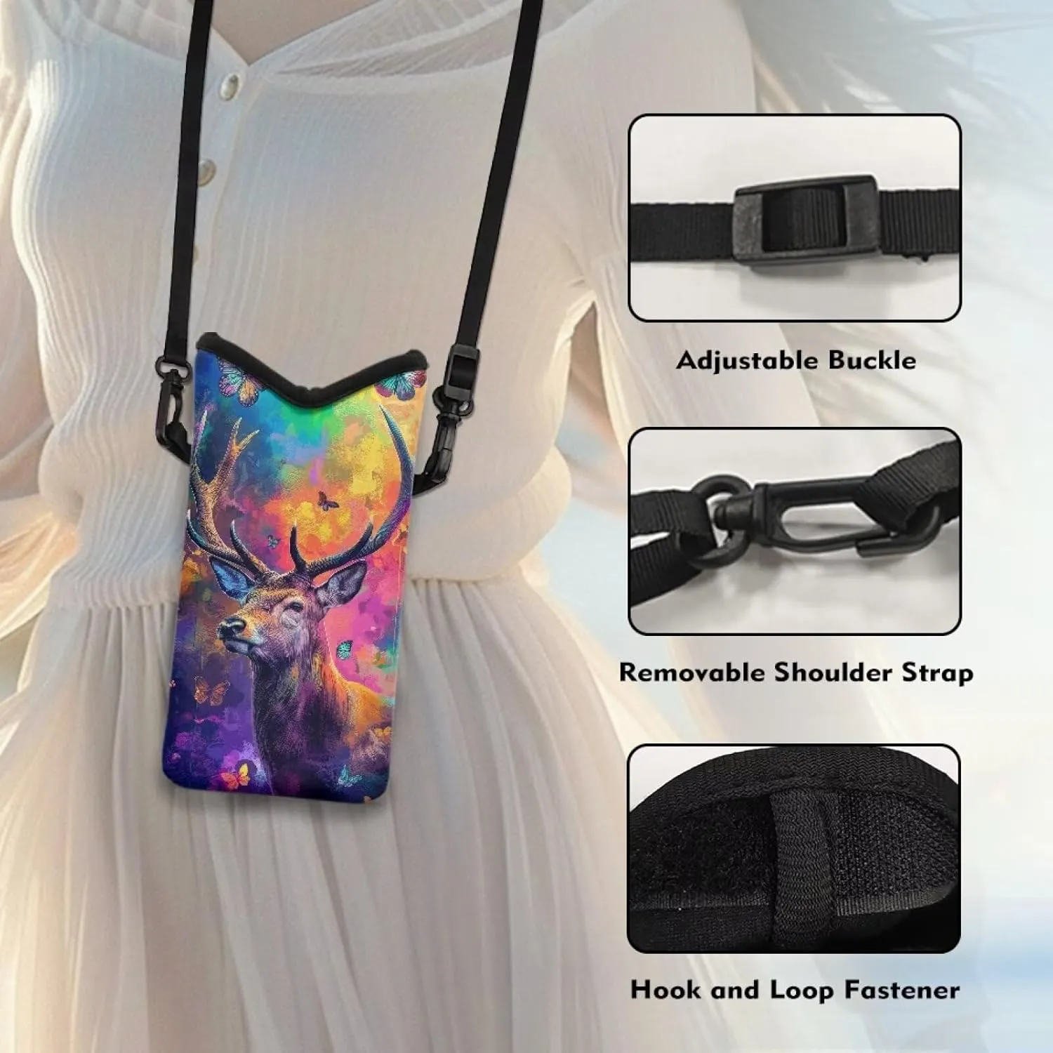 Cell Phone Bag for Women Men Soft Phone Protection Bag Phone Pouch Phone Holster Bag Fits Most of Smartphones, Colorful Deer Butterfly Print