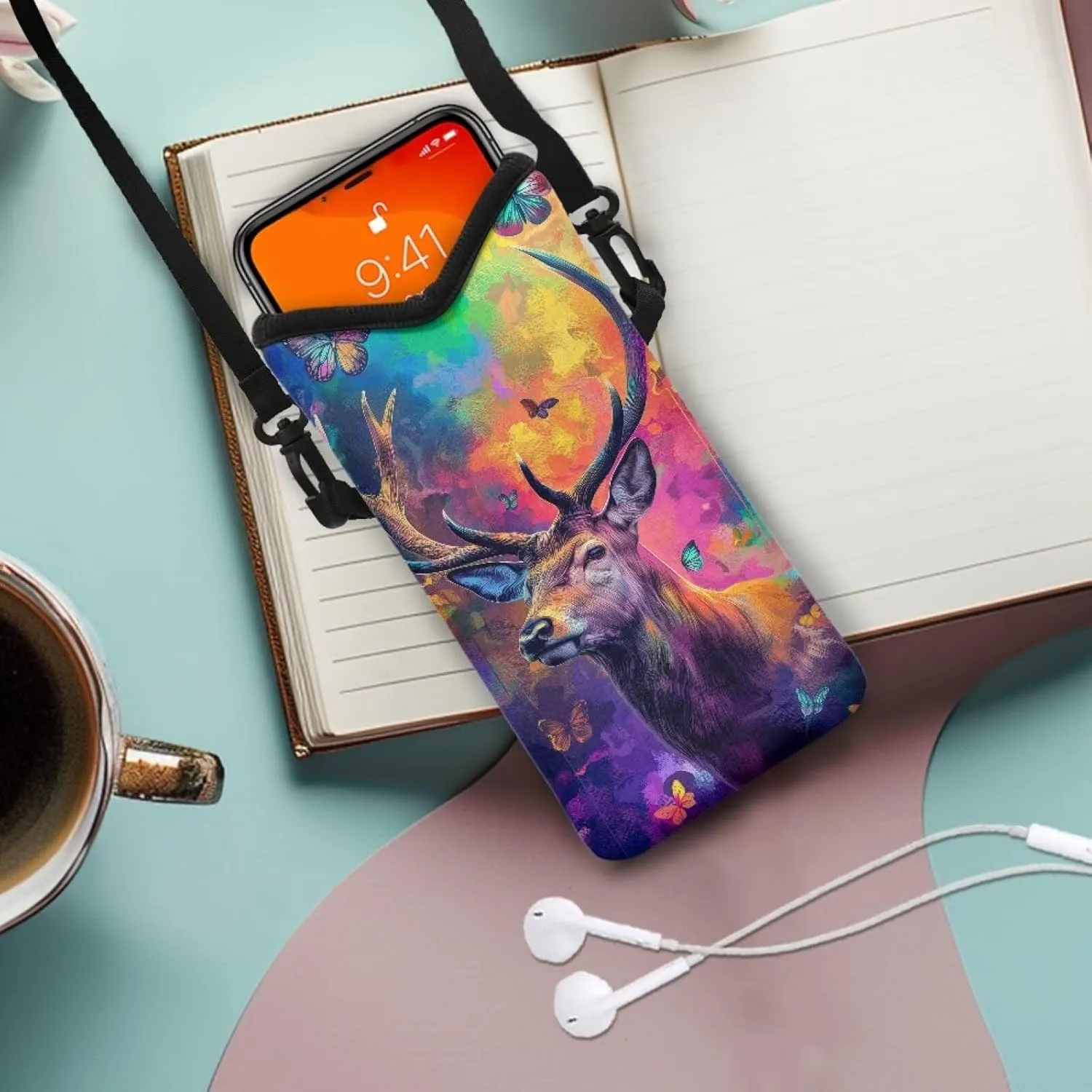 Cell Phone Bag for Women Men Soft Phone Protection Bag Phone Pouch Phone Holster Bag Fits Most of Smartphones, Colorful Deer Butterfly Print