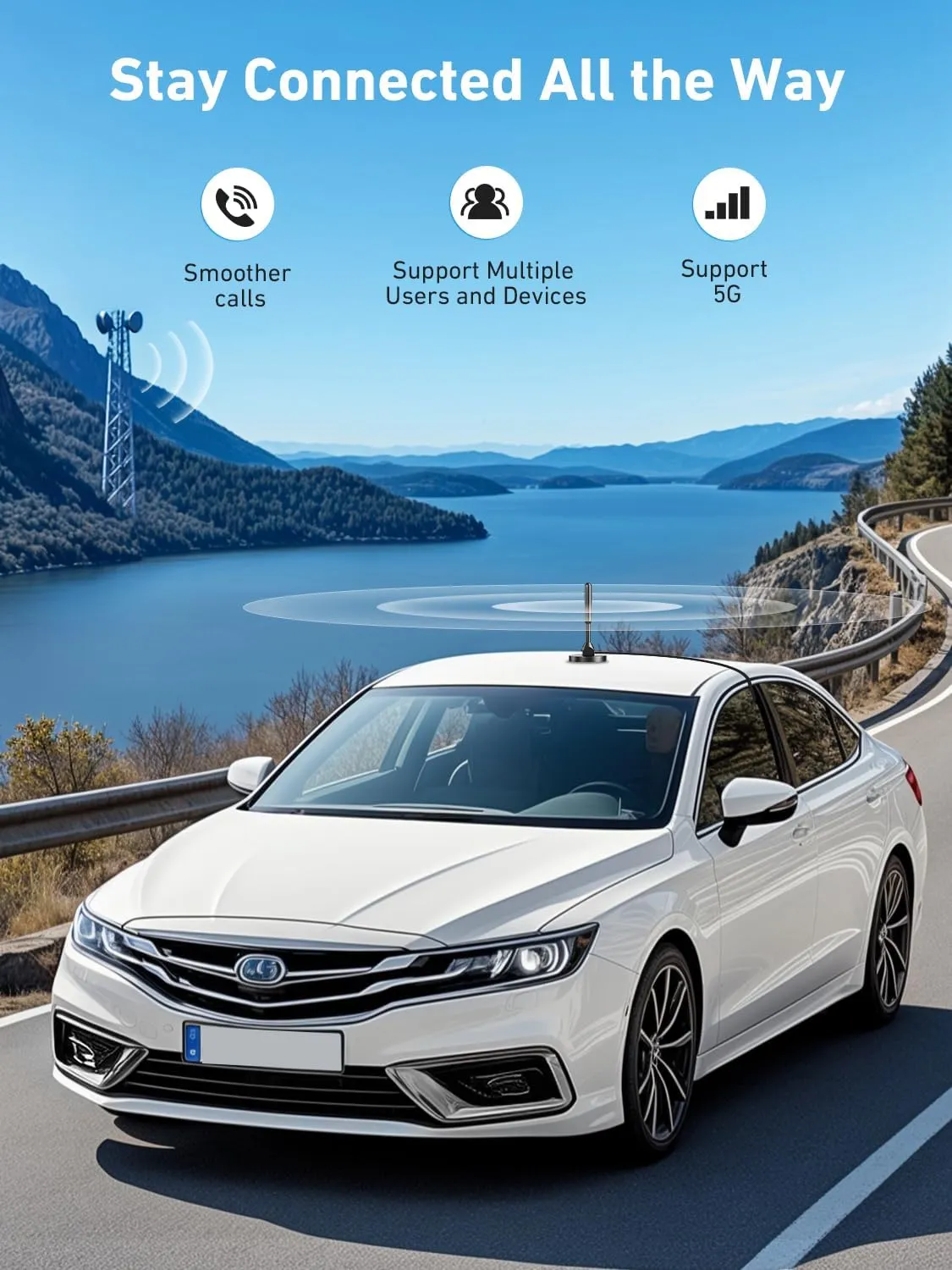 Cell Phone Signal Booster for Car, Truck and SUV | Boosts Signal for All U.S. Carriers on Band 2, 4, 5, 12, 13 and 17 | Supports Multiple Users and Devices | Easy to Setup | FCC Approved