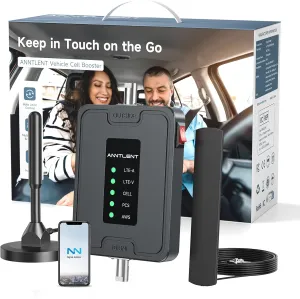 Cell Phone Signal Booster for Car, Truck and SUV | Boosts Signal for All U.S. Carriers on Band 2, 4, 5, 12, 13 and 17 | Supports Multiple Users and Devices | Easy to Setup | FCC Approved