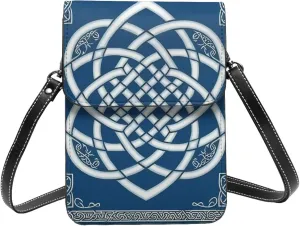 Celtic Love Knot Fortune Symbol Irish White Blue Crossbody Cell Phone Purse For Women Teen Girls Leather Small Crossbody Bag Mini Phone Pouch Purse, 7.5x5.3 Inches