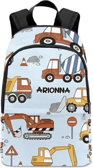 Cement Truck Forklift Truck Crane Personalized Backpack for Teen Custom Travel Backpack for Boys Girs Bookbag Casual Bag Name Gift, Design 2, EU5566SS