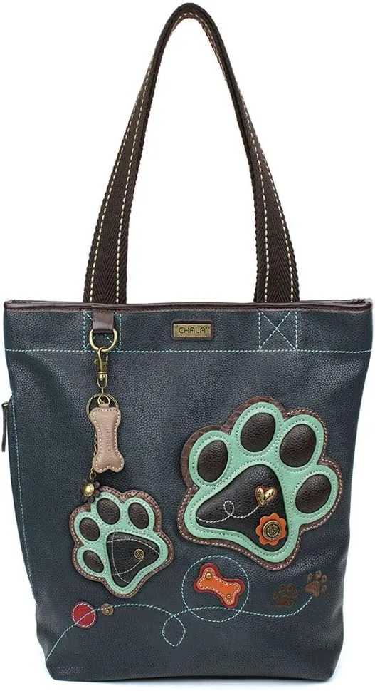 Chala Handbags Paw Print Everyday Zip Tote Shoulder Bag - Dog Mom Dog Lover