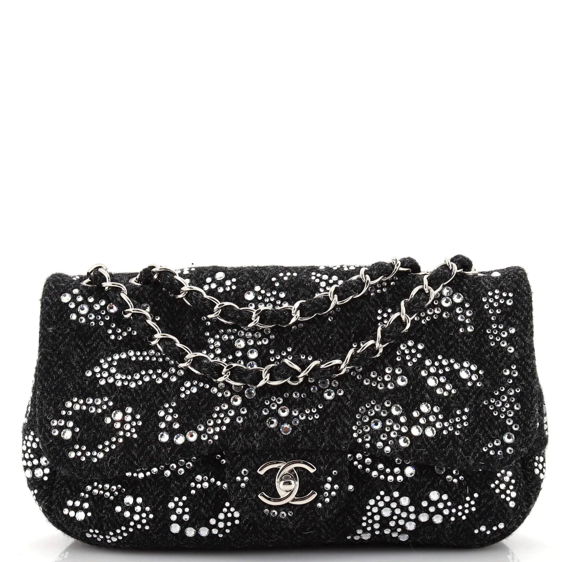 CHANEL Leopard CC Flap Bag Crystal Embellished Tweed Jumbo