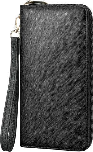 Chelmon Women's Vegan Leather Clutch Wallet with Zip, Hand Strap, Large Capacity