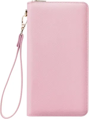 Chelmon Women's Vegan Leather Clutch Wallet with Zip, Hand Strap, Large Capacity