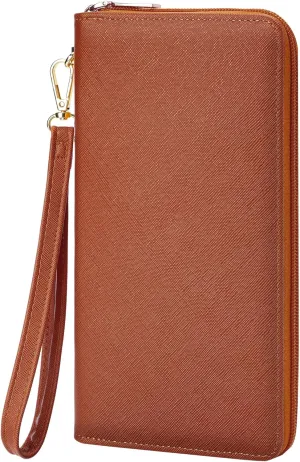 Chelmon Women's Vegan Leather Clutch Wallet with Zip, Hand Strap, Large Capacity