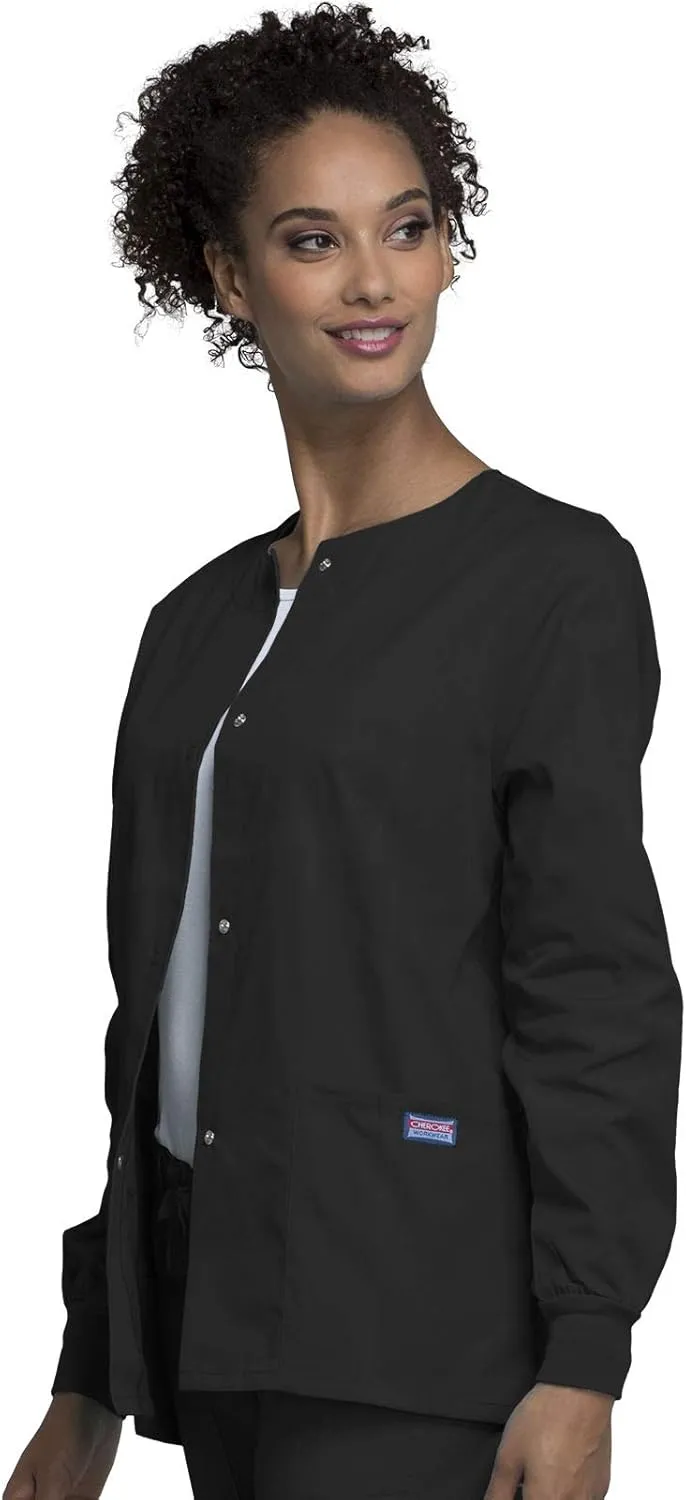 Cherokee scrubs jacket for women, Snap Front Warm-Up Jacket with 3 Pockets and Easy Care - 4350