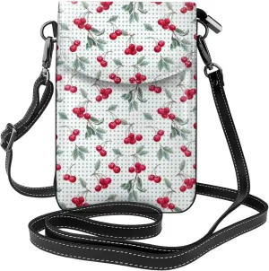 Cherry Dots Crossbody Bag for Women PU Leather Small Travel Cell Phone Pouch Lightweight Mini Phone Purse Wallet Cross Body Shoulder Bags with Card Slots and Shoulder Strap
