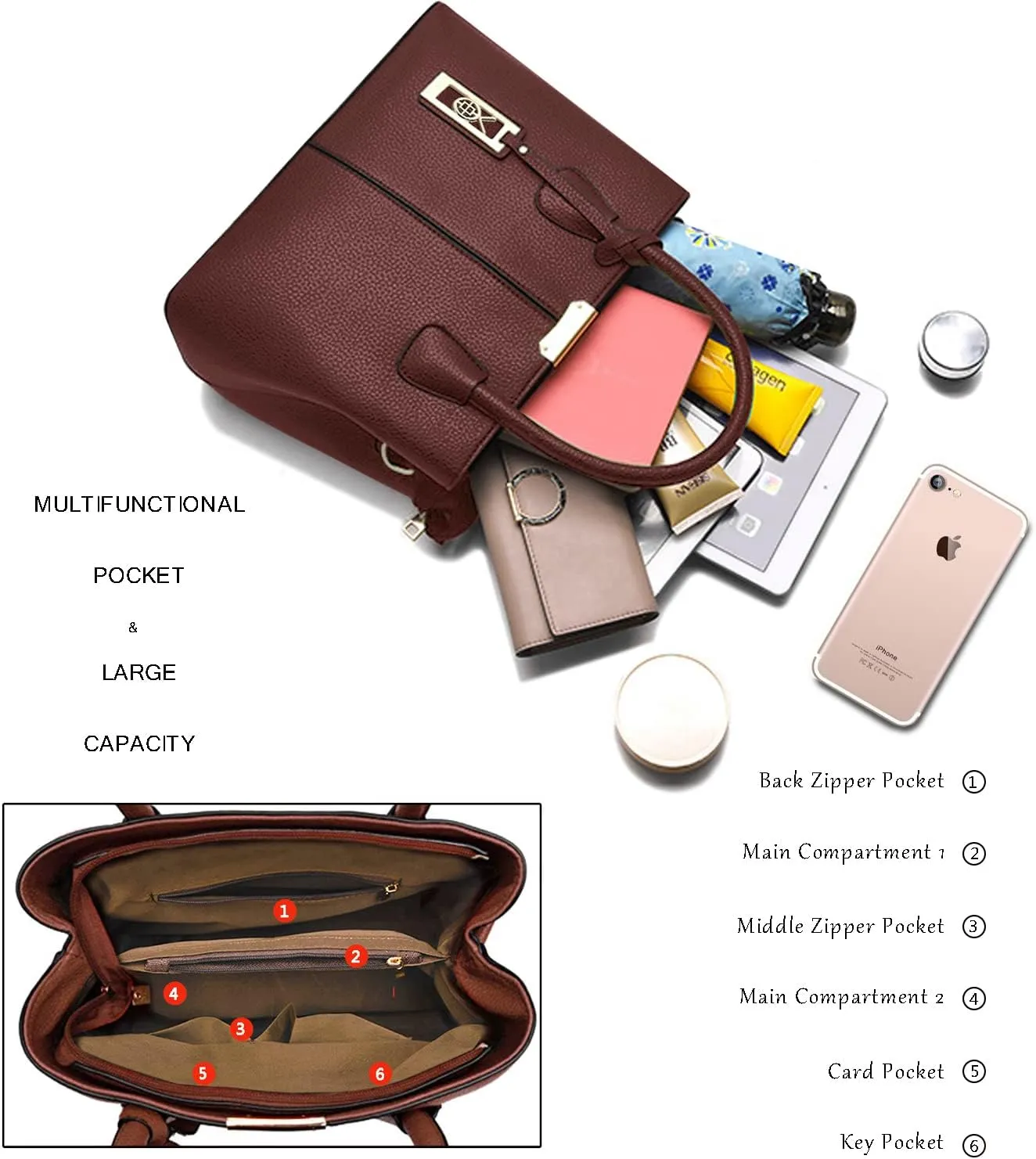 CHICAROUSAL Purses and Handbags for Women Leather Crossbody Bags Women's Tote Shoulder Bag