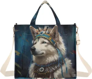 Chief Wolf Women Tote Bag Corduroy Handbag Purse Shoulder Bag with Detachable Strap Small Size