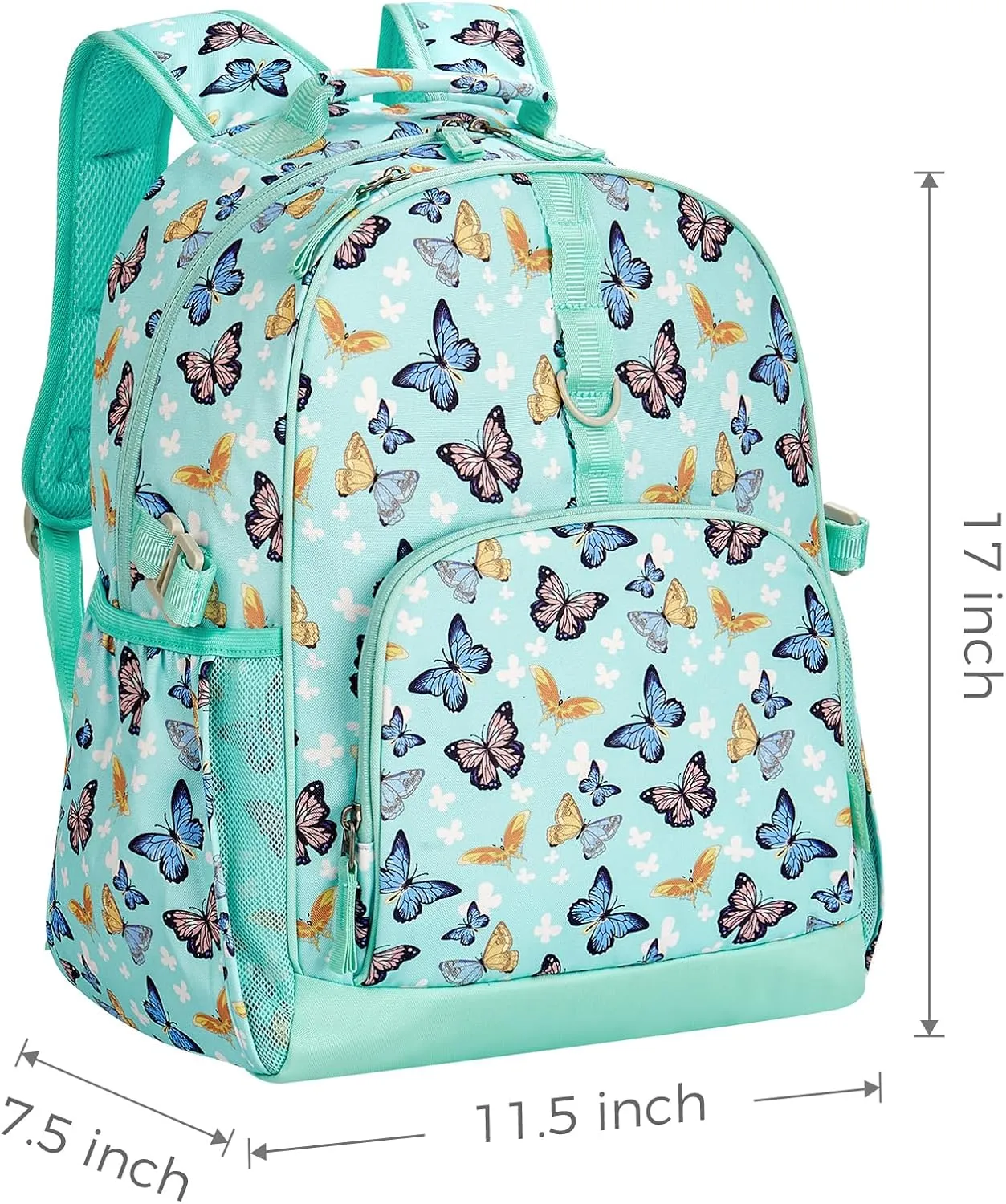 Choco Mocha Butterfly Backpack for Girls, Kids School Backpacks Girls Backpacks Ages 6-8, Kindergarten Bookbag Girl Elementary School Bag 17 Inch, Green