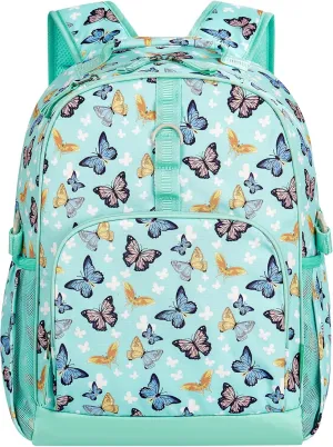 Choco Mocha Butterfly Backpack for Girls, Kids School Backpacks Girls Backpacks Ages 6-8, Kindergarten Bookbag Girl Elementary School Bag 17 Inch, Green