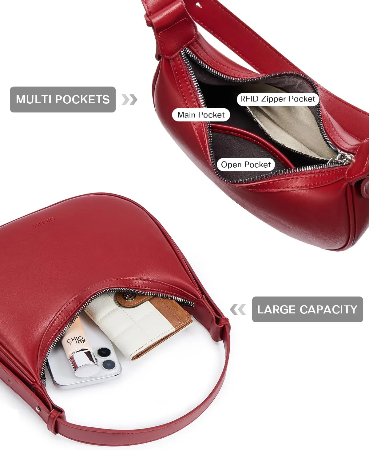 CHOLISS Shoulder Bag for Women RFID Vegan Leather Crescent Hobo Bag Clutch Underarm Purse Top-Handle Travel Handbags
