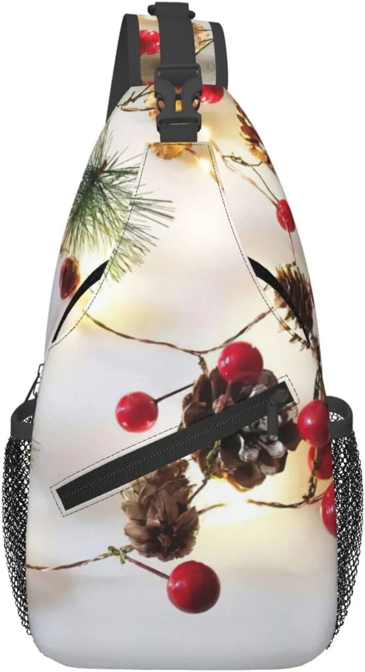 Christmas Garland with Lights print Crossbody bag, stylish unisex outdoor bag, multi-functional fashion accessories