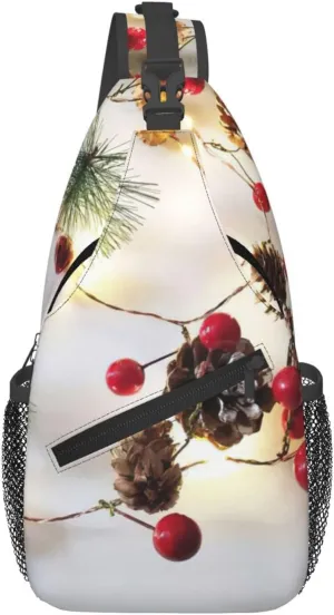 Christmas Garland with Lights print Crossbody bag, stylish unisex outdoor bag, multi-functional fashion accessories