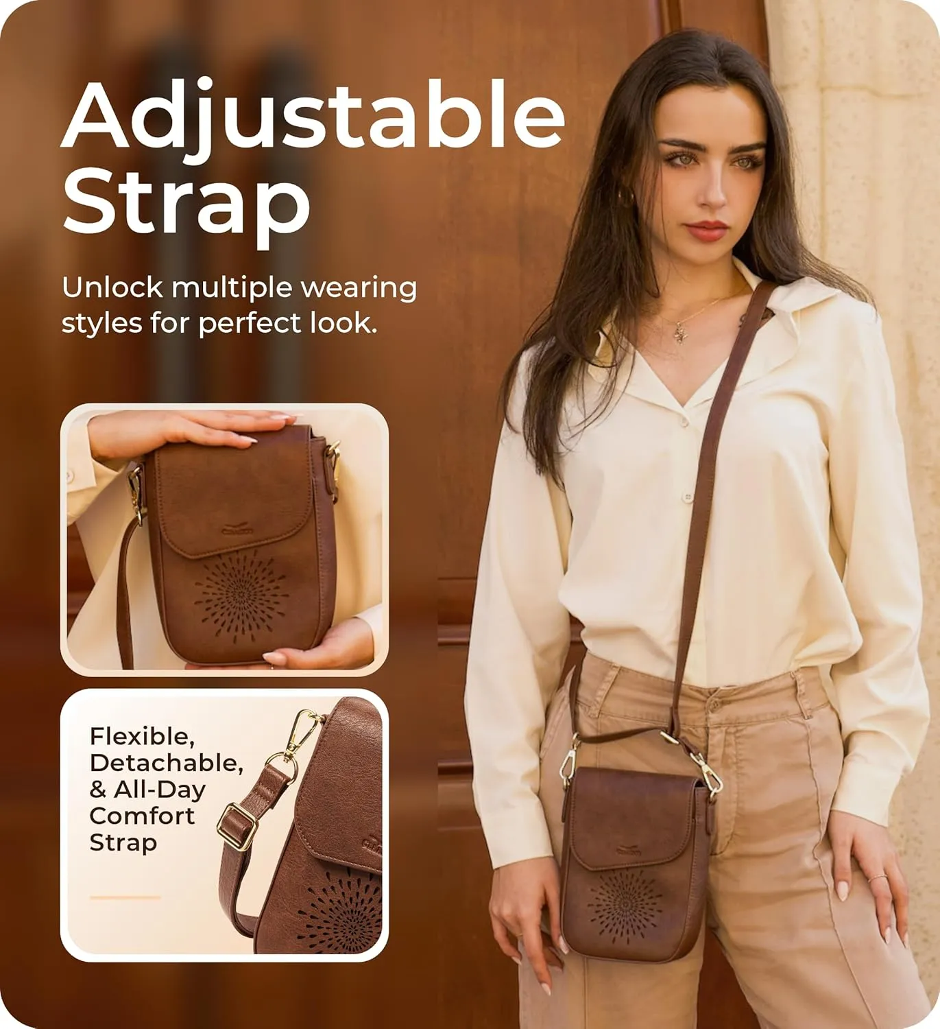 Claasico Crossbody Bag for Women, RFID Phone Purse, Card Slots Coin Pocket w/strap, Phone Holder PU Leather Crossbody Purse
