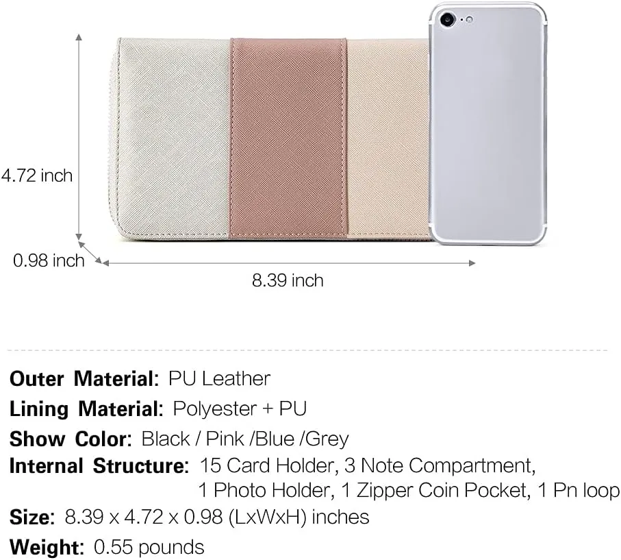 CLUCI Womens Wallet RFID Bifold Wristlet Large