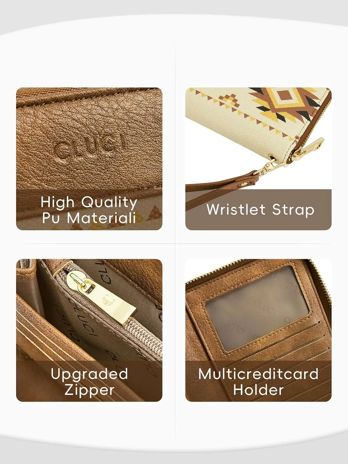CLUCI Womens Wallet RFID Bifold Wristlet Large
