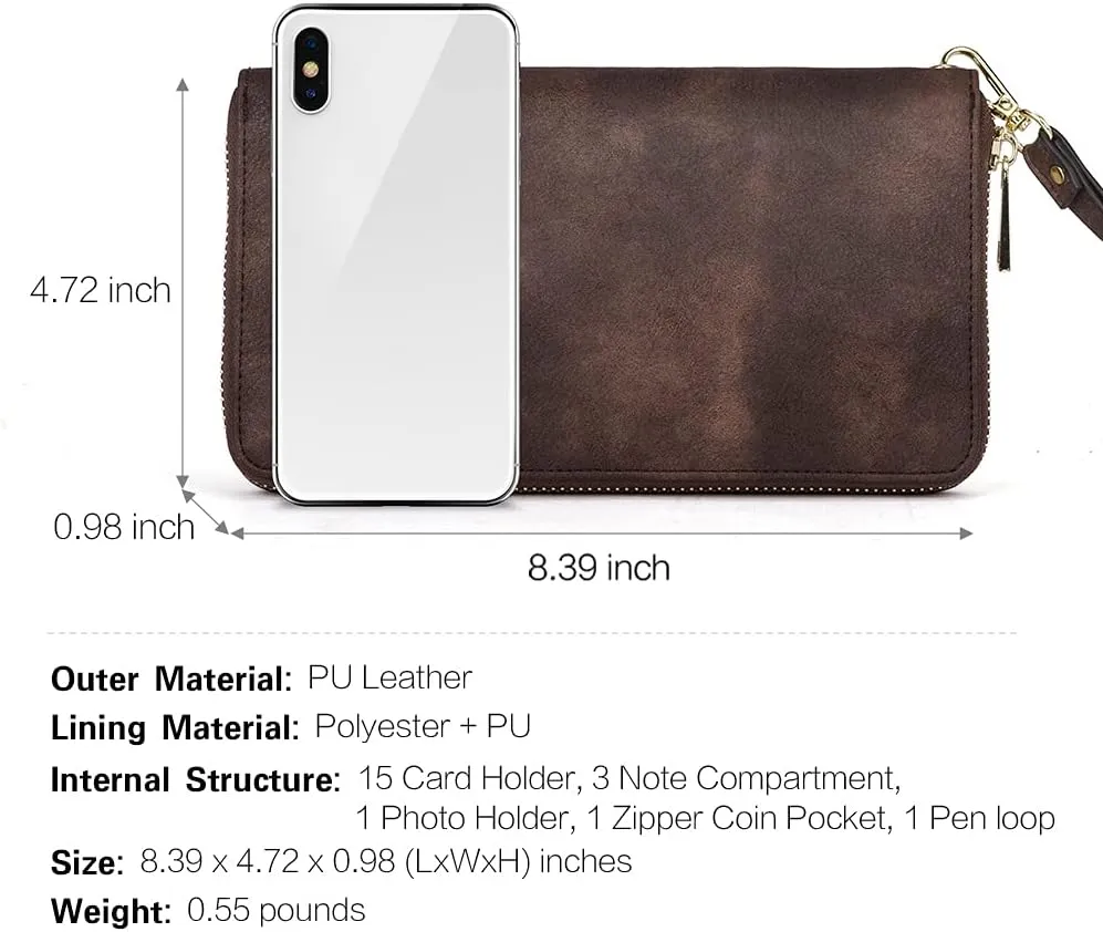 CLUCI Womens Wallet RFID Bifold Wristlet Large