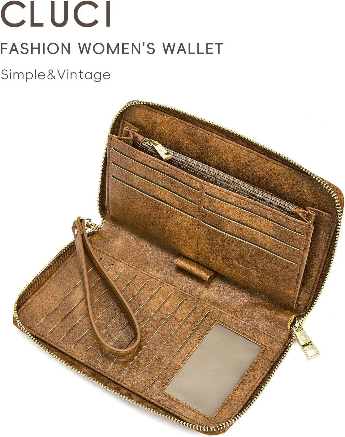 CLUCI Womens Wallet RFID Bifold Wristlet Large