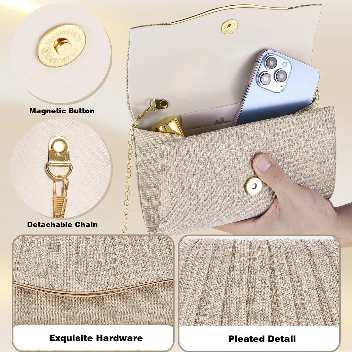 Clutch Purses for Women Formal Dressy Evening Bag Handbags Crossbody Bag for Wedding Cocktail Prom Party Elegance Charm