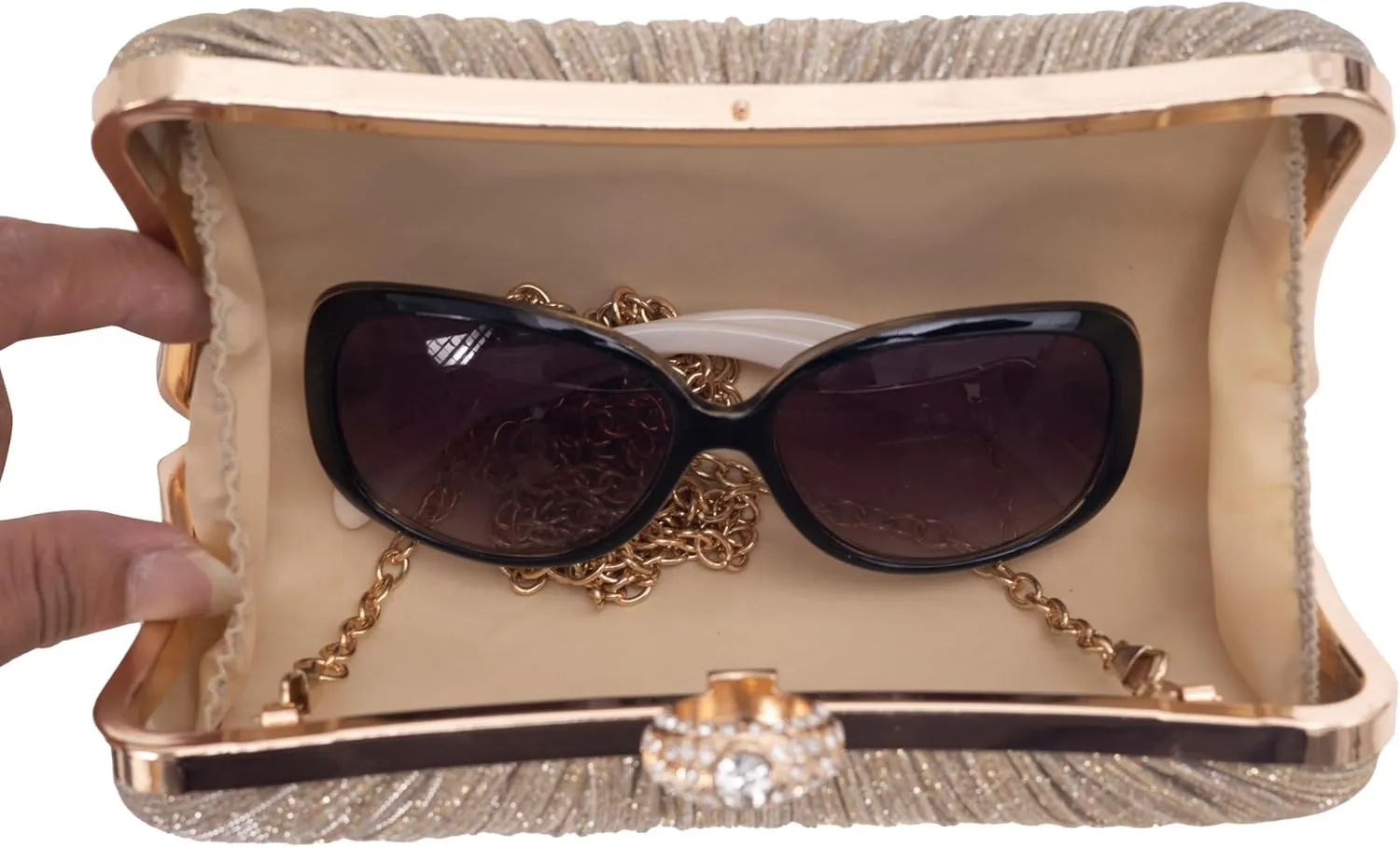 Clutch Purses for Women Glitter Crossbody Purse Pleated Evening Bag with Rhinestone Clutches for Party Wedding Prom