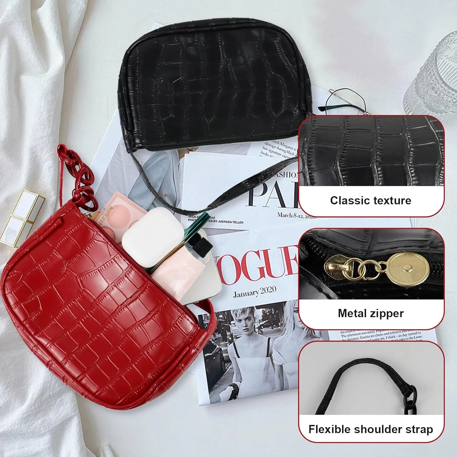 Clutch Tote Handbags, PU Leather Small Shoulder Bag Small Handbags for Women and Girls, Cute Mini Shoulder Bag
