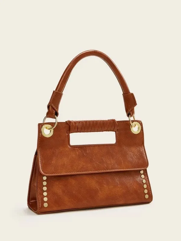 CM-BGS202822 Women Elegnat Seoul Style Studded Decor Grab Satchel Bag - Bown