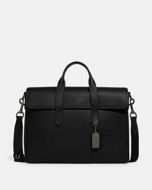 Coach Sullivan Portfolio Brief Pebbled Leather-Gunmetal-Black