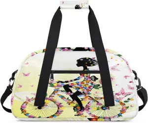 Colorful Butterfly Gym Duffel Bag for Men Women Flower Bicycle Sports Tote Bag with Adjustable Shoulder Strap for Dance Gymnastics Traveling Outdoor Camping Overnight Stay