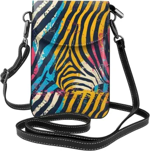 Colorful Zebra Textures Small Crossbody Bags for Women Travel Cell Phone Pouch PU Leather Cross Body Bag Adjustable Shoulder Strap Phone Purses Lightweight Wallet Purse with Credit Card Slots