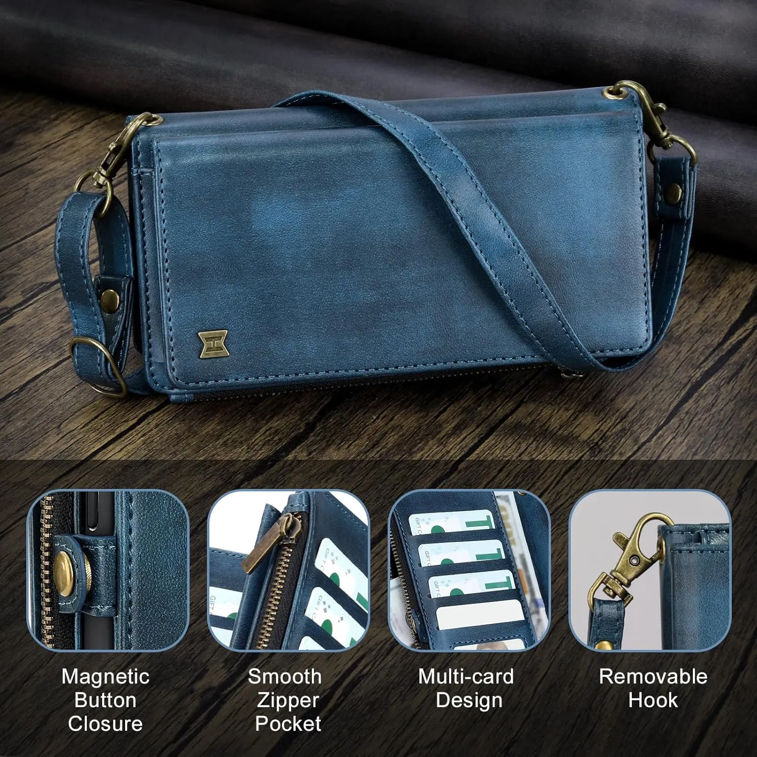 Compatible with iPhone 12 Pro Max Wallet Case,RFID Blocking PU Leather Phone Case Women Men Kickstand flip Cover Wrist Strap Zipper Credit Card Holder Slots for Apple iPhone 12 Pro Max(Blue)