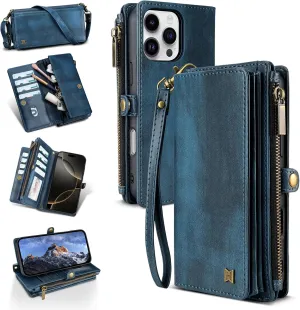 Compatible with iPhone 12 Pro Max Wallet Case,RFID Blocking PU Leather Phone Case Women Men Kickstand flip Cover Wrist Strap Zipper Credit Card Holder Slots for Apple iPhone 12 Pro Max(Blue)