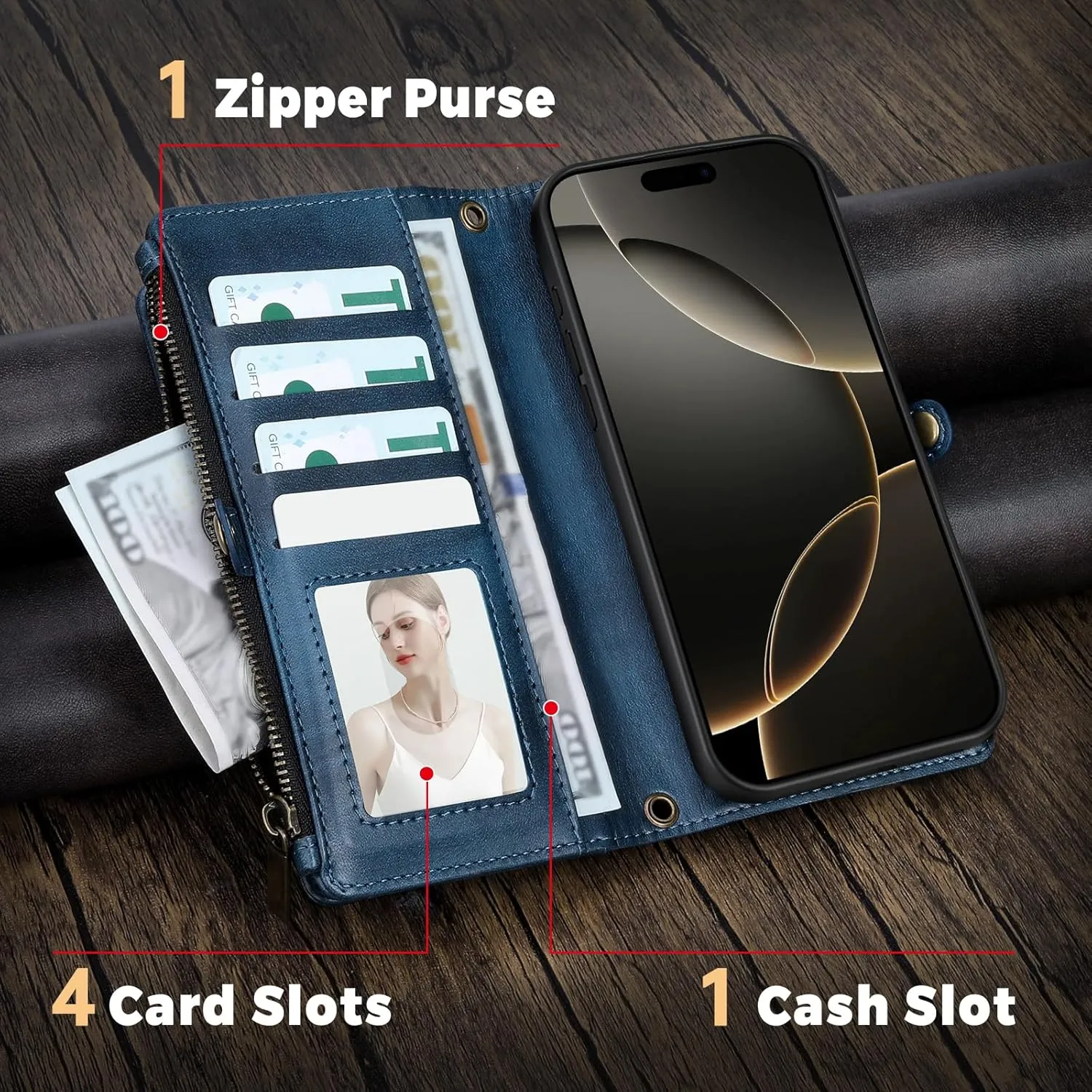 Compatible with iPhone 12 Pro Max Wallet Case,RFID Blocking PU Leather Phone Case Women Men Kickstand flip Cover Wrist Strap Zipper Credit Card Holder Slots for Apple iPhone 12 Pro Max(Blue)
