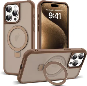 Compatible with iPhone 15 Pro Max Case with Invisible Magnetic O-Ring Stand Military-Grade Translucent Case for iPhone 15 ProMax 6.7" [Compatible with Mag-Safe][Great Grip Feeling],Desert Brown