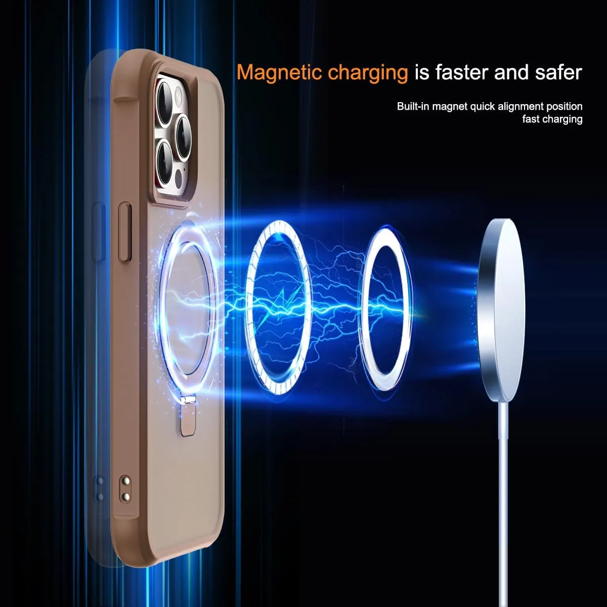 Compatible with iPhone 15 Pro Max Case with Invisible Magnetic O-Ring Stand Military-Grade Translucent Case for iPhone 15 ProMax 6.7" [Compatible with Mag-Safe][Great Grip Feeling],Desert Brown