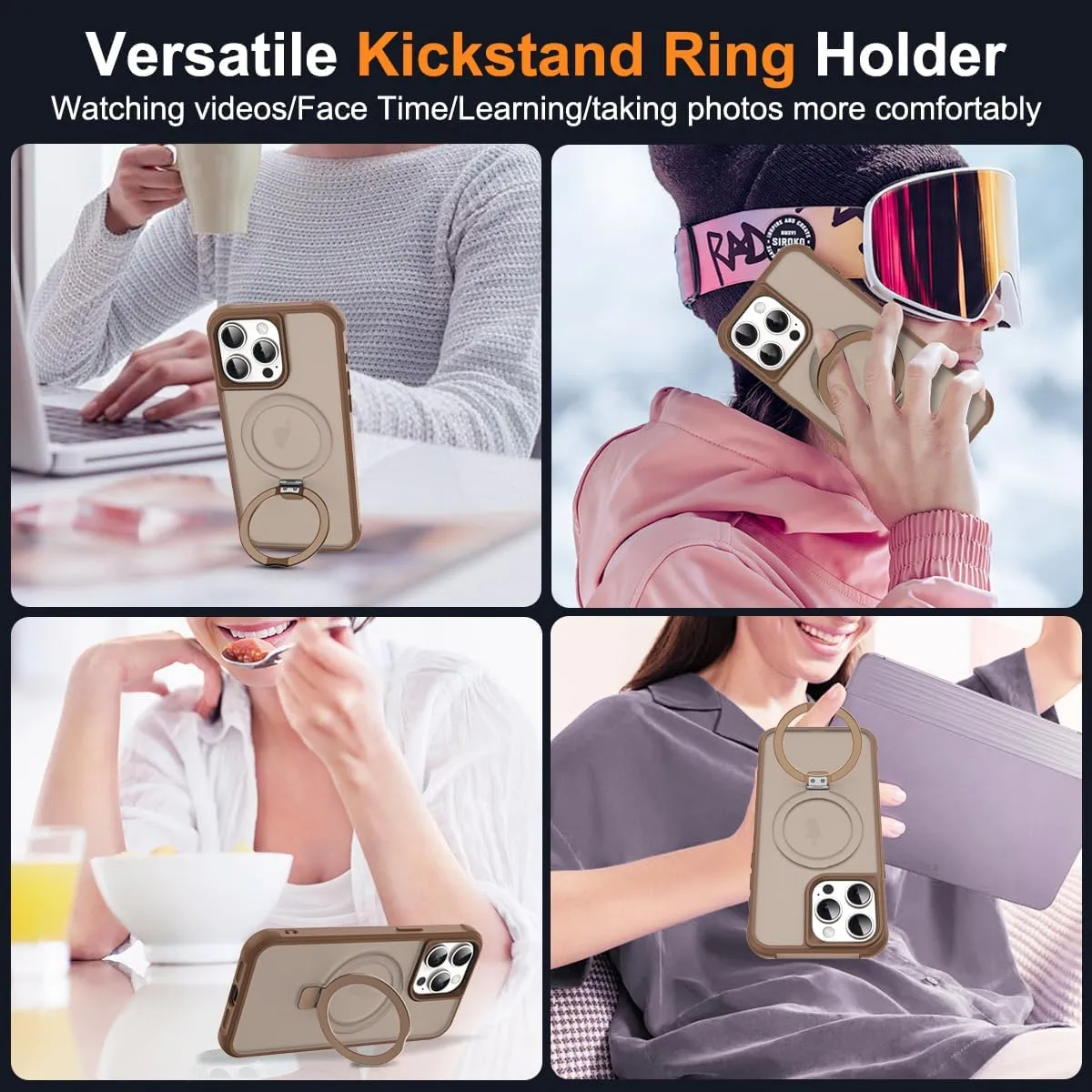 Compatible with iPhone 15 Pro Max Case with Invisible Magnetic O-Ring Stand Military-Grade Translucent Case for iPhone 15 ProMax 6.7" [Compatible with Mag-Safe][Great Grip Feeling],Desert Brown