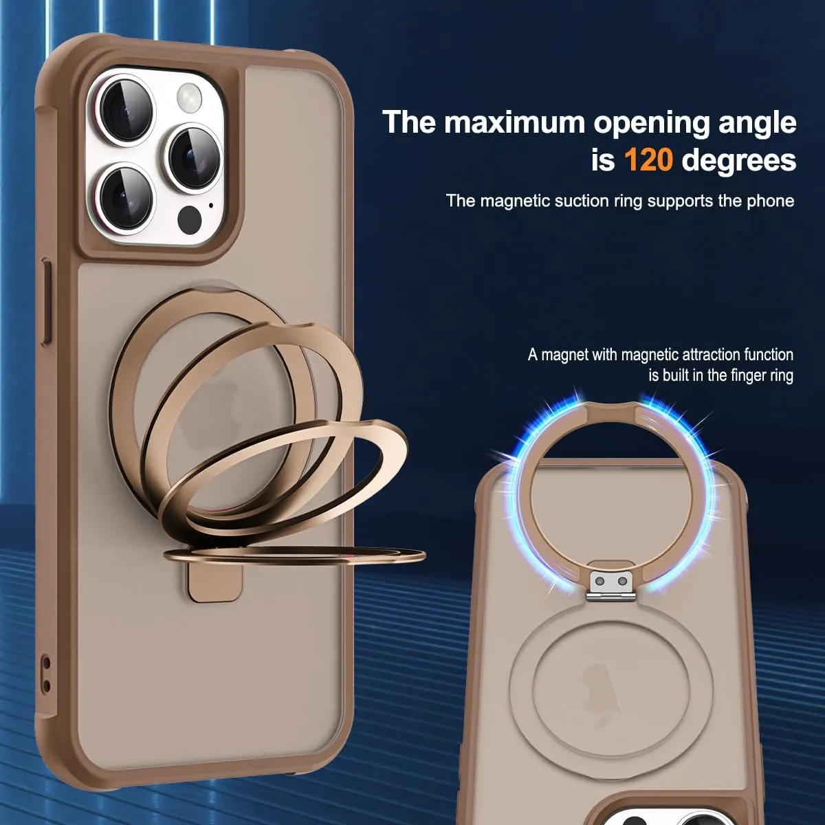 Compatible with iPhone 15 Pro Max Case with Invisible Magnetic O-Ring Stand Military-Grade Translucent Case for iPhone 15 ProMax 6.7" [Compatible with Mag-Safe][Great Grip Feeling],Desert Brown