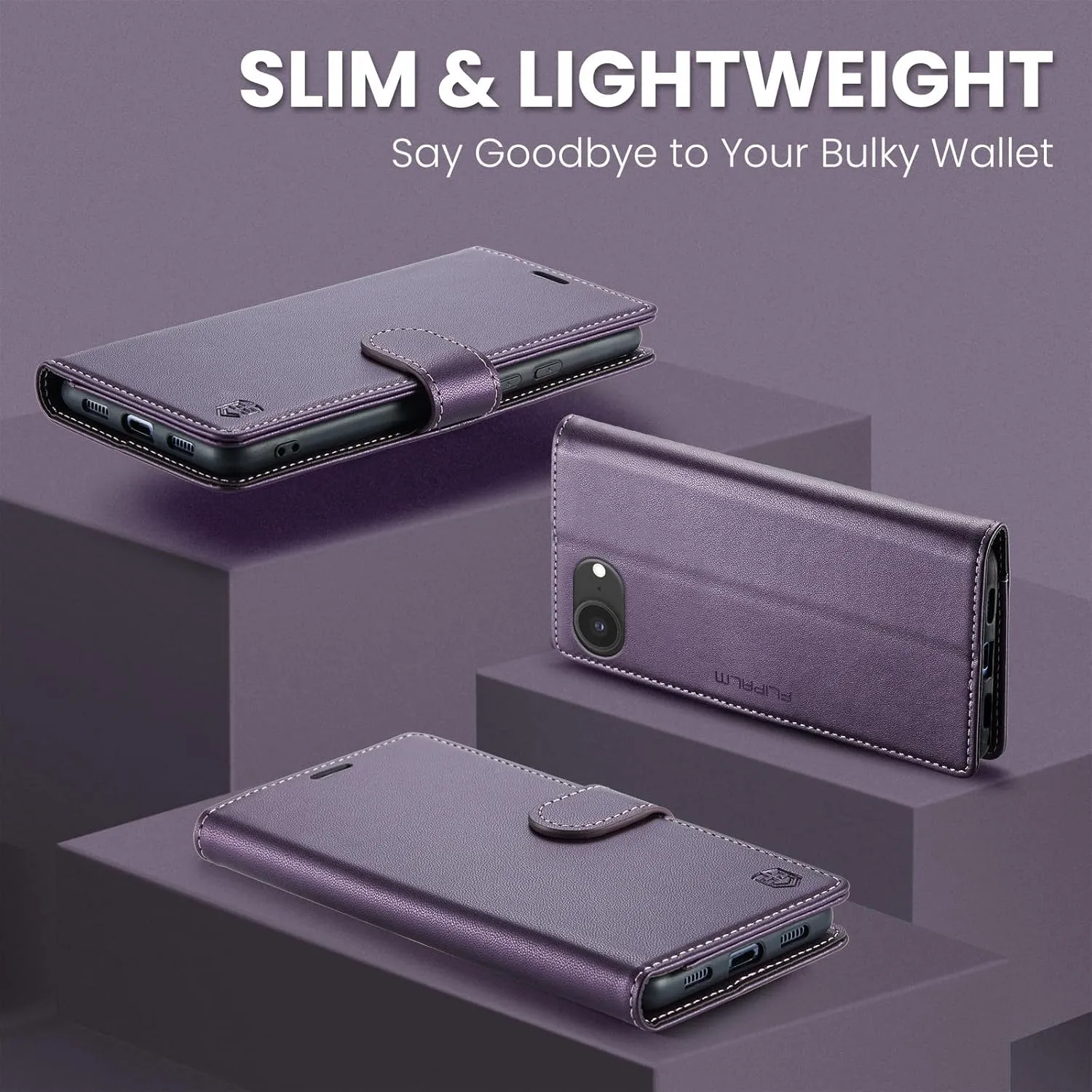 Compatible with iPhone 16e Wallet Case with RFID Blocking Credit Card Holder, PU Leather Folio Flip Kickstand Protective Shockproof Cover Women Men for Apple 16e Phone Case (Purple)