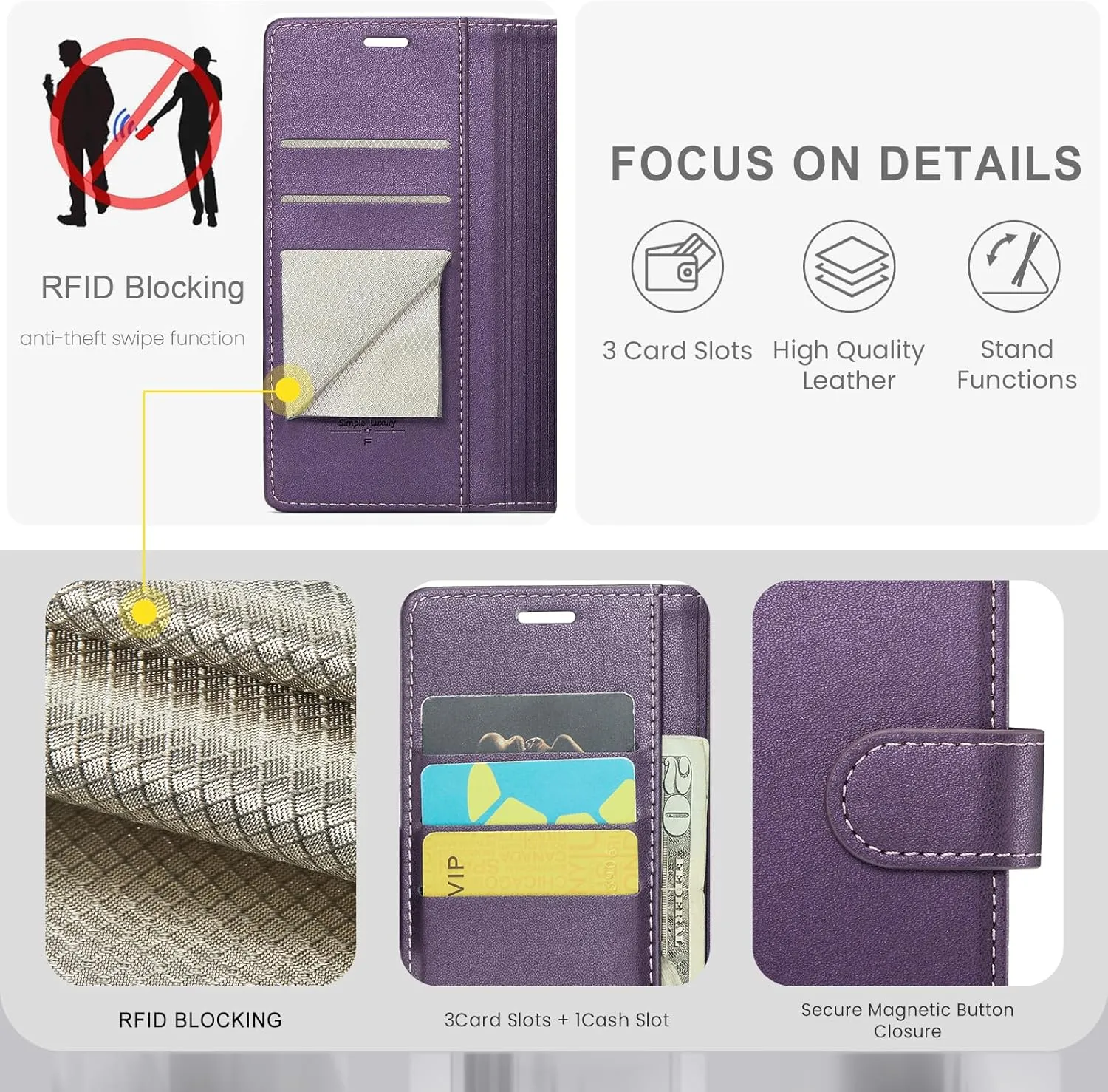 Compatible with iPhone 16e Wallet Case with RFID Blocking Credit Card Holder, PU Leather Folio Flip Kickstand Protective Shockproof Cover Women Men for Apple 16e Phone Case (Purple)
