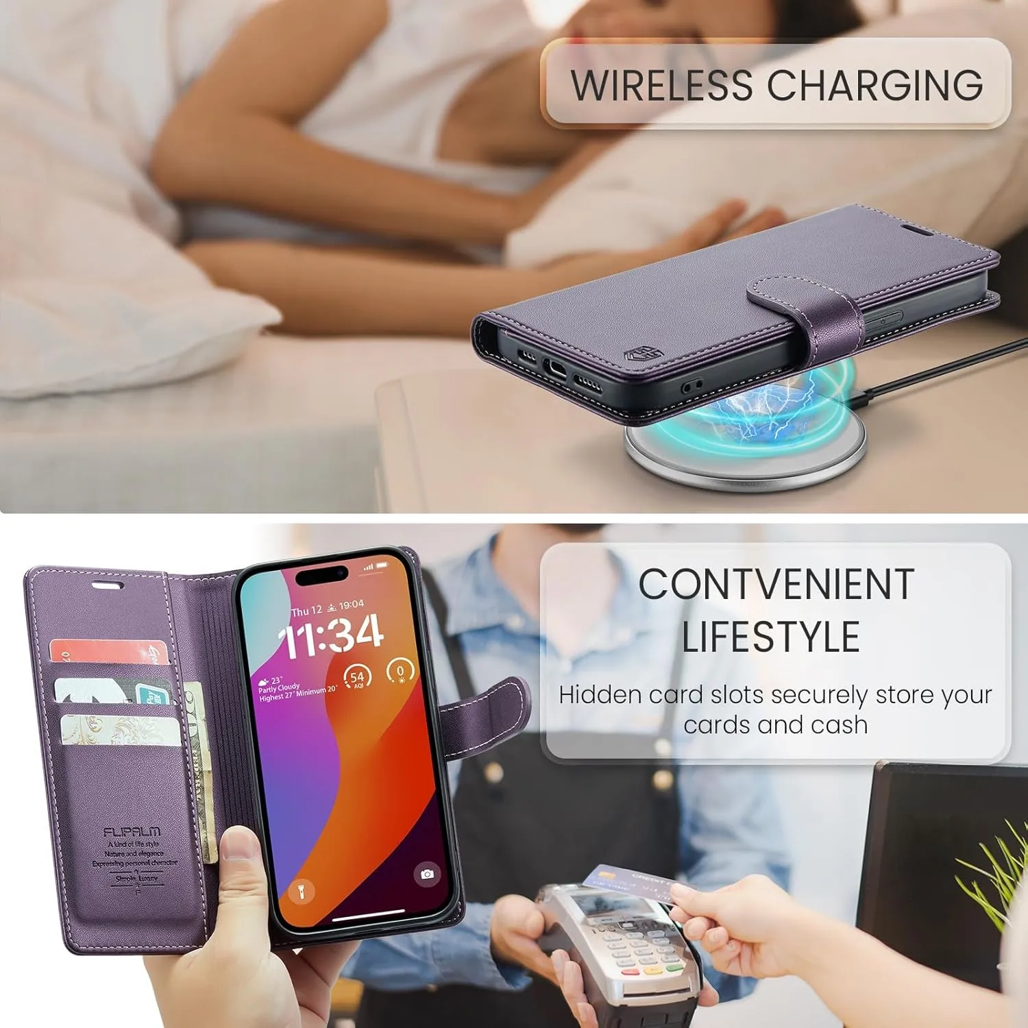 Compatible with iPhone 16e Wallet Case with RFID Blocking Credit Card Holder, PU Leather Folio Flip Kickstand Protective Shockproof Cover Women Men for Apple 16e Phone Case (Purple)